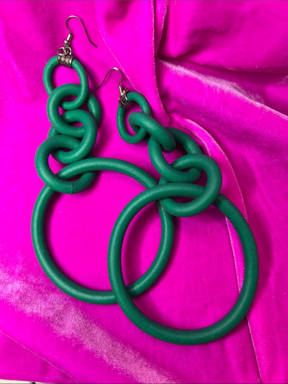 Ginormous Jade Green Gummy/Rubber Hoop Earrings